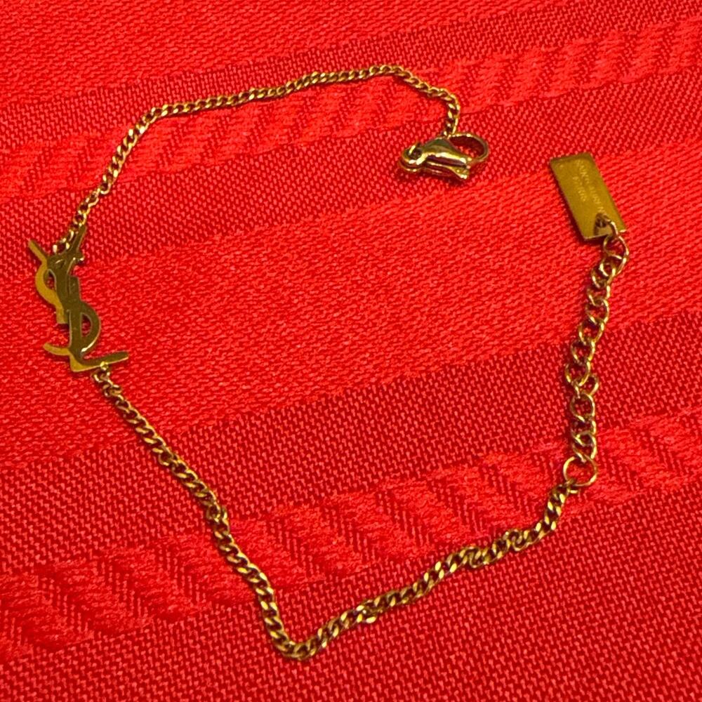Saint Laurent Paris Gold-Tone YSL Logo Chain Bracelet